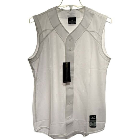 NEW Mizuno Mens M White Mesh Sleeveless Baseball Jersey Button Front Drylite - Picture 1 of 9